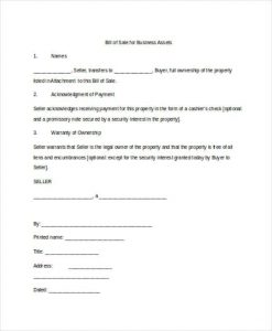 business bill of sale business assets bill of sale form