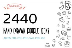 business cards with social media hand drawn doodle icons