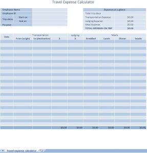 business expense template business travel expense log