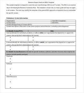 business impact analysis template business impact analysis bia template word format