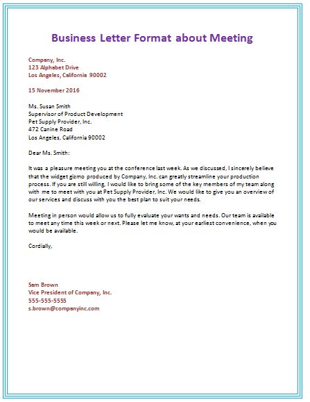 business letter format example