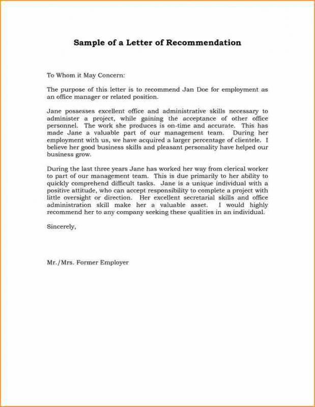 business letter of recommendation