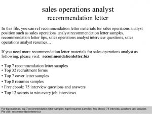 business letter of recommendation sales operations analyst recommendation letter