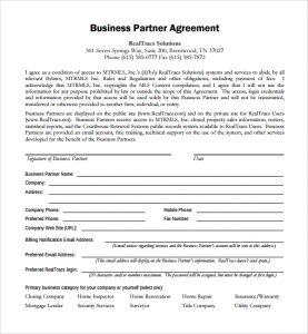 business partnership agreement printable business partner agreement