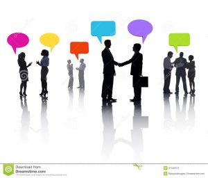 business partnership contract group diverse business people sharing ideas colorful speech bubble