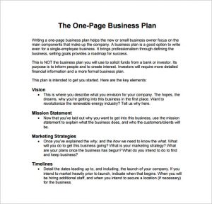 business plan sample pdf one page business plan example pdf template free download
