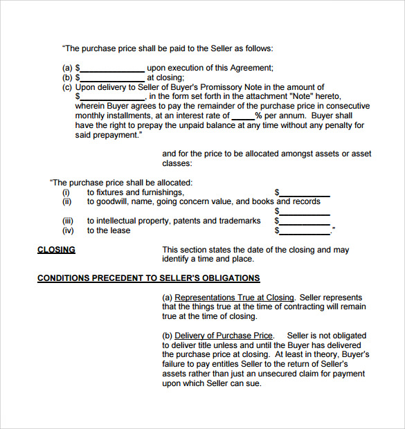 business purchase agreement template