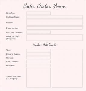 cake order forms cake order form template pdf
