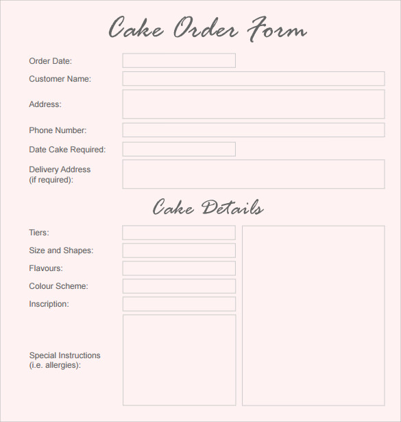cake order forms