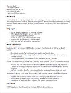 call center resume call center quality analyst