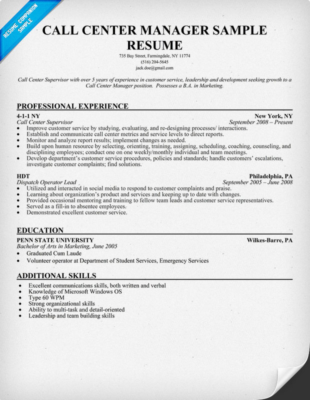 call center resume examples