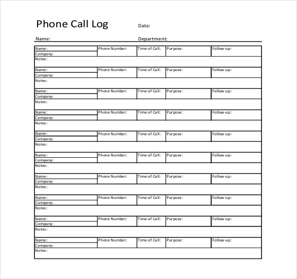 call log template