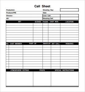 call sheet template call sheet