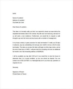 cancellation letter template early lease termination letter