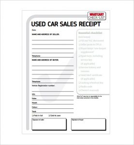 car sale receipt template used car sale receipt pdf download