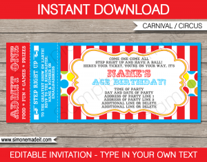 carnival ticket template carnival ticket invitation template circus editable and printable