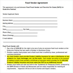 catering contract sample food vendor agreement template