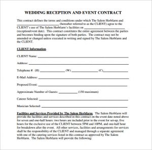 catering contract sample wedding reception contract