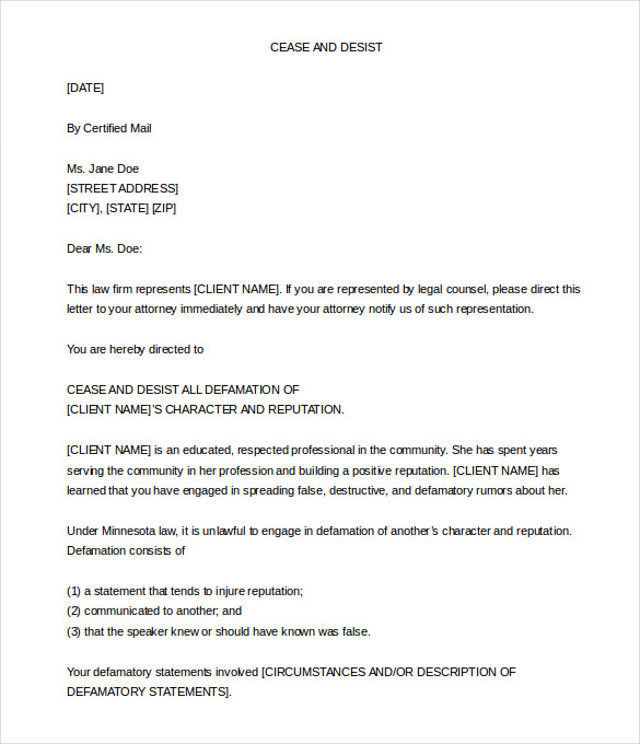 cease and desist letter template