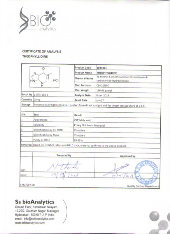 certificate of analysis