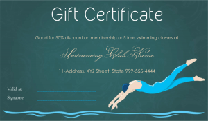 certificate templates free download dive in swimming club gift certificate template
