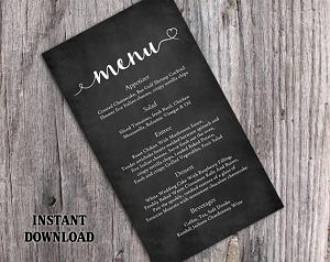 chalk board menu chalkboard wedding menu template diy menu card template editable text word file download black white menu heart menu card printable menu