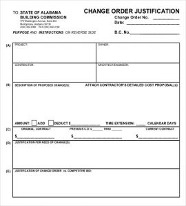 change order template change order justification template free example format