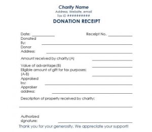 charitable donation letter template charity donation receipt