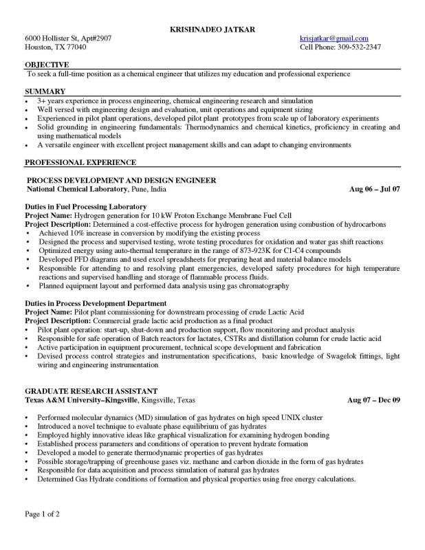 chemical engineer resume
