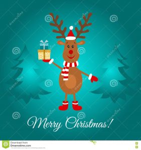 christmas invitation template merry christmas greeting card cute reindeer template flat design vector illustration