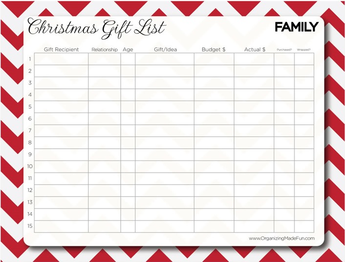 christmas list printable