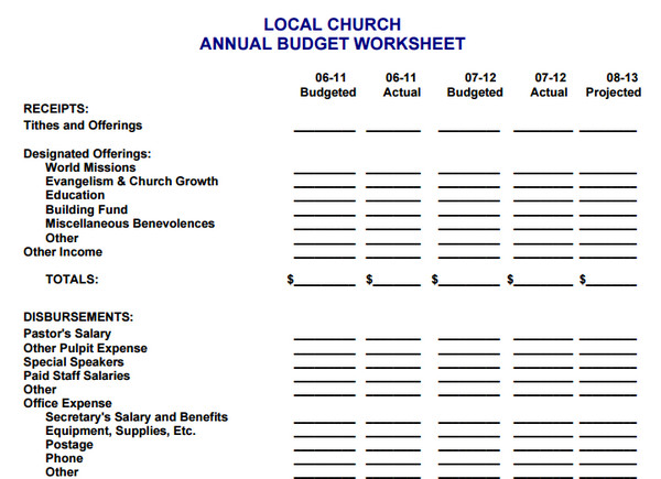 church budget template