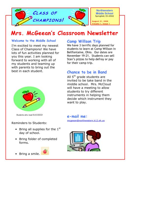 class newsletter template