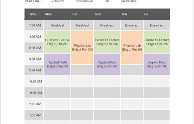 class schedule templates free download college class schedule template word doc