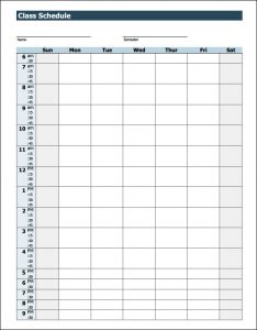 class schedule templates weekly class schedule template