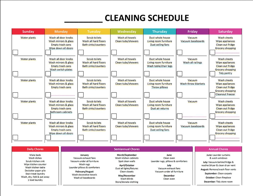 cleaning schedule template