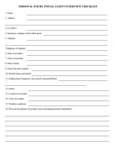 client intake form template personal injury initial client interview checklist