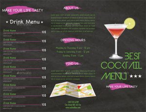 cocktail menu design trifold cocktail menu template