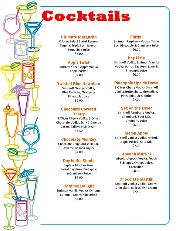 cocktail menu template