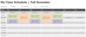 college class schedule template semester class schedule
