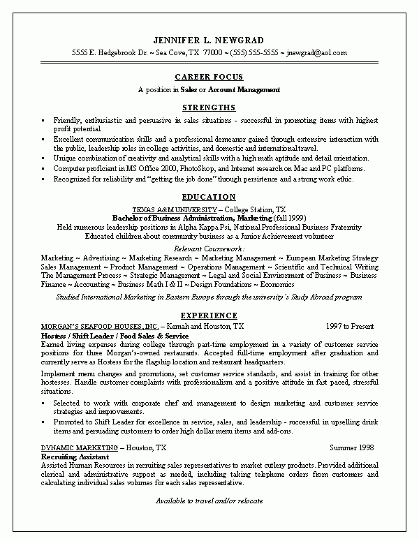 college graduate resume template