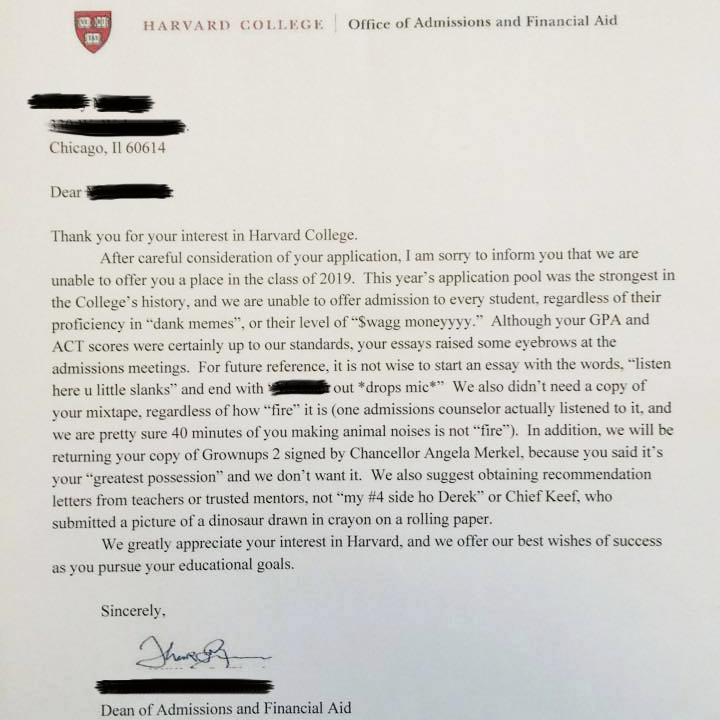 college rejection letter