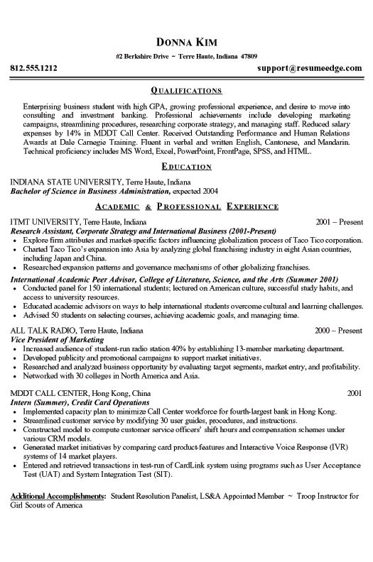 college resume sample