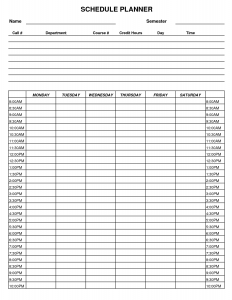 college schedule planner college schedule planner template