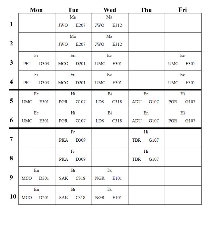 college schedule template