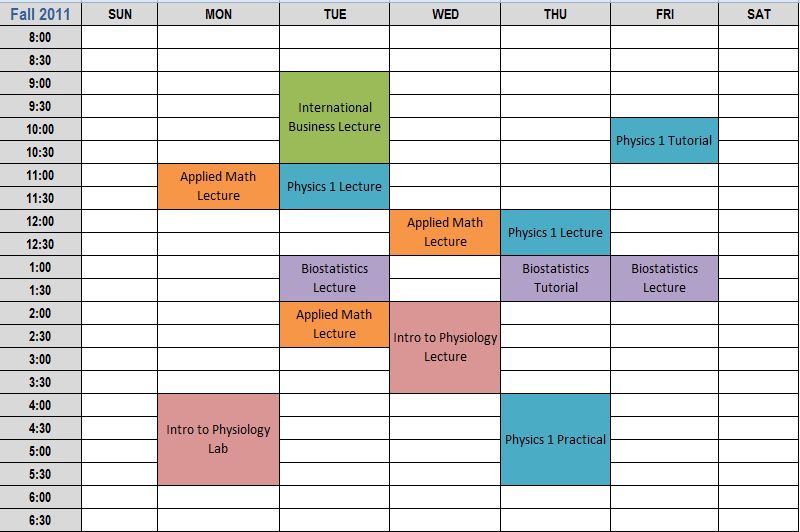 college schedule templates