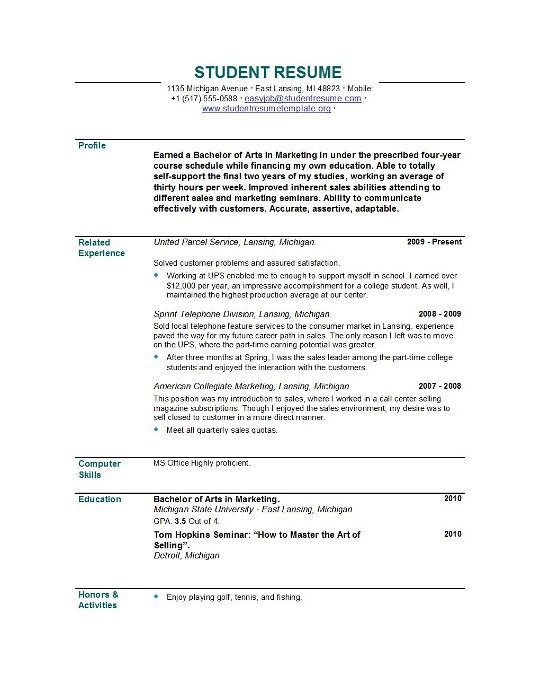 college student resume examples