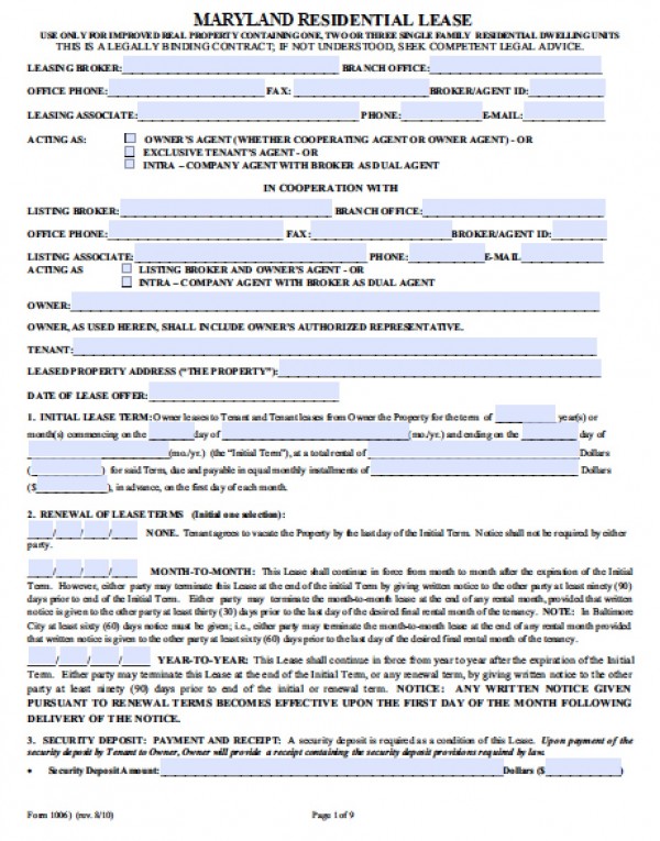 commercial lease agreement template word