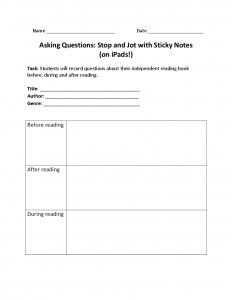 common core lesson plan template asking questions stop and jot with sticky notes
