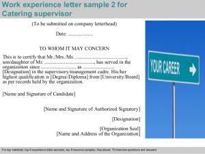 company letterhead sample catering supervisor experience letter